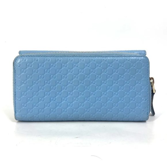 Auth GUCCI 449364 Micro Guccissima Zip Around Long Wallet Leather Light blue - Picture 3 of 16